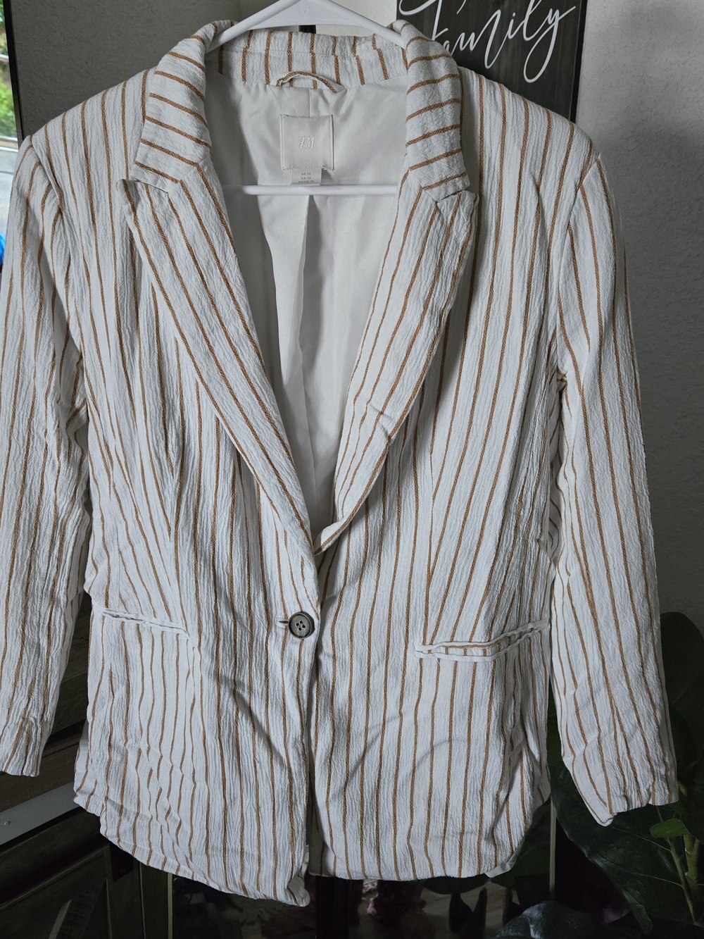 H&M White Blazer with Tan Pinstripes